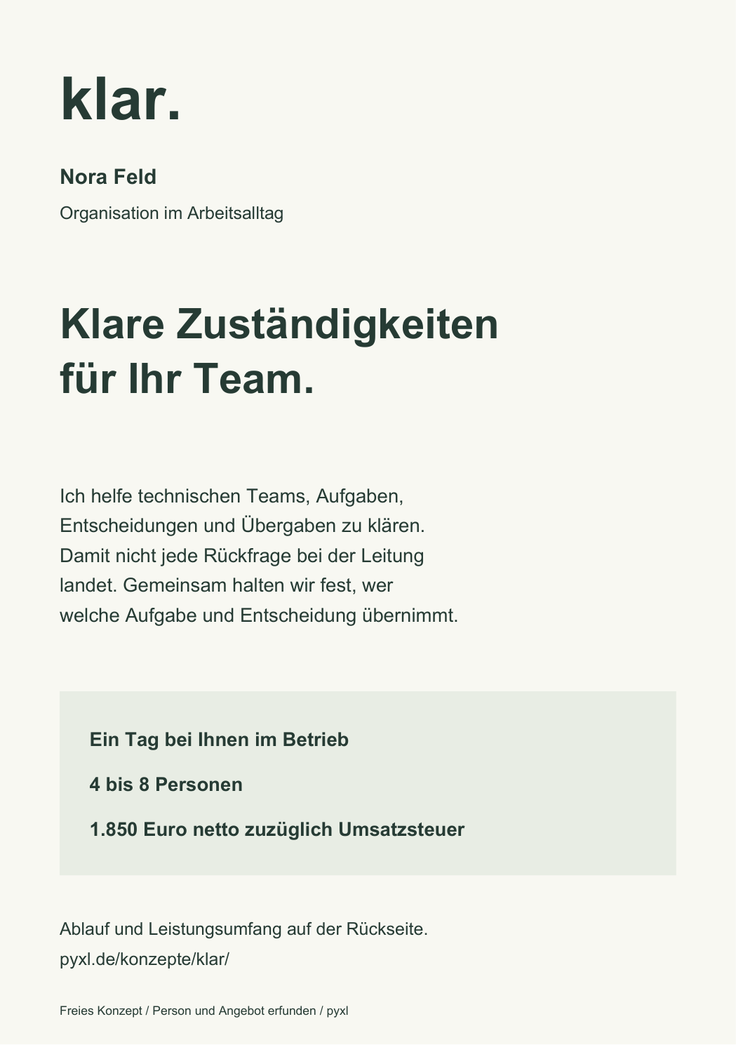 Leistungsübersicht · A5 für Nora Feld